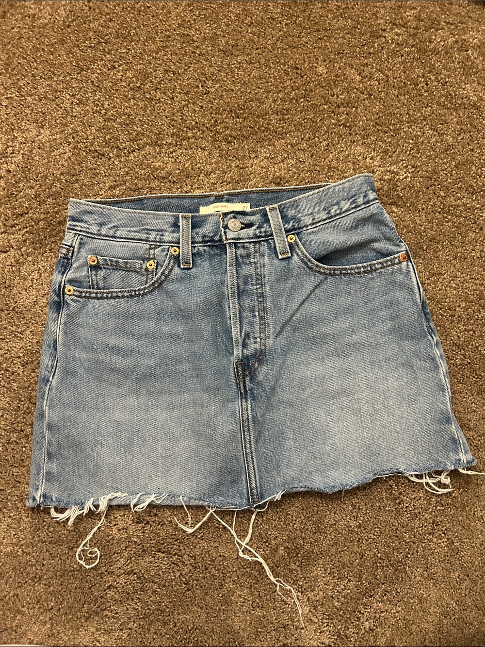 Levi’s Icon Light Blue Distressed Denim Mini Skirt